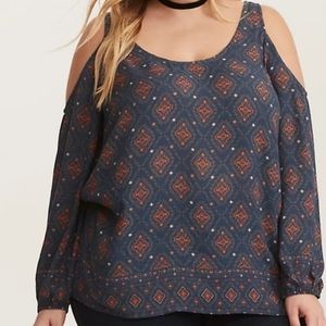 Torrid Geo Print Gauze Cold Shoulder Blouse
